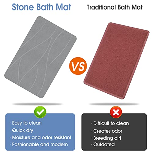 VEELOIM Stone Bath Mat, Fast Drying Diatomaceous Earth Shower Mat Grey