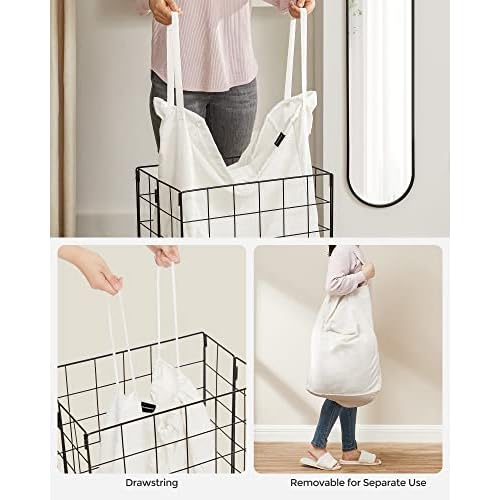 SONGMICS Laundry Hamper, 23.8 Gal. (90L) Laundry Basket, Collapsible Clothes Hamper, Black and White ULCB190W01