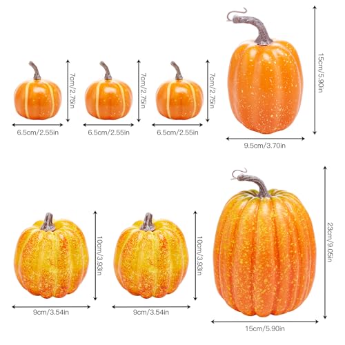 7-Piece Artificial Pumpkin Set for Autumn Harvest and Halloween Decor