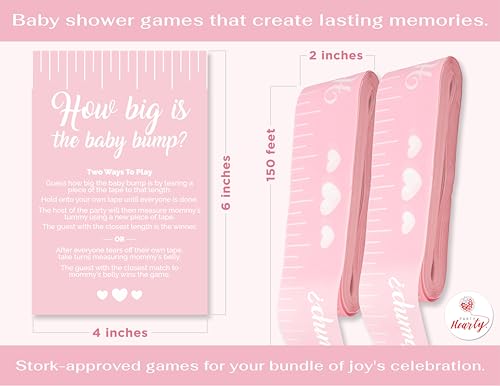 Baby Bump Measure Game - 2 Pink Paper Tape Rolls for Baby Showers