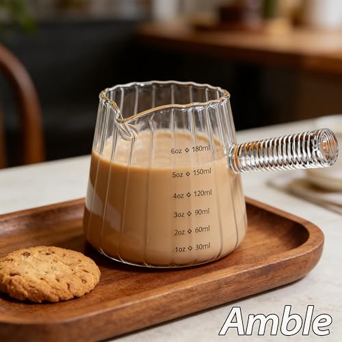 Amble 6oz Espresso Shot Cups with Handle - Durable Glass Coffee Measuring Cups