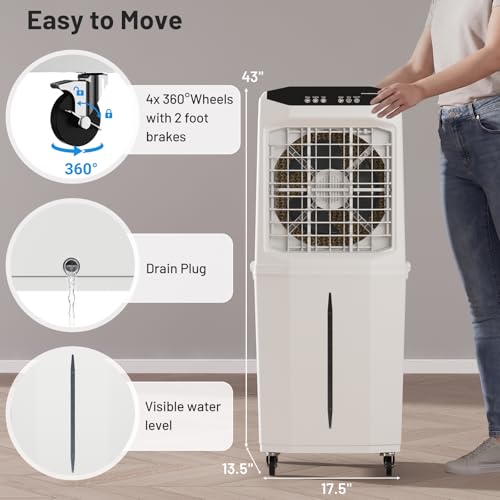 Portable Evaporative Air Cooler 4800CFM 3-in-1 Swamp Cooler with 16Gal Tank