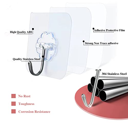 DDMY Heavy Duty Adhesive Wall Hooks 50lb Transparent Sticky Hooks 10 Pack