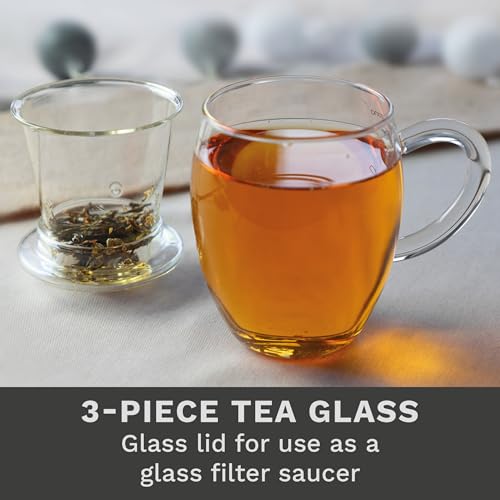 Creano 1 Piece 400ml Glass Tea Infuser Mug with Lid & Filter - Large Loose Leaf Tea Cup