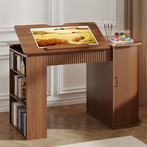 Adjustable Drafting Table with Storage, Drawing Desk with USB Charging Station