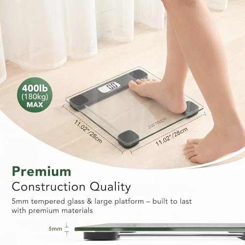 Digital Bathroom Scale for Body Weight, 400lb Capacity with Measuring Tape