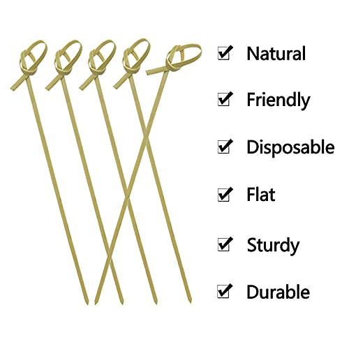 Knot Top Bamboo Cocktail Picks 200 PCS - 4 Inch Food Skewers for Appetizers & Drinks