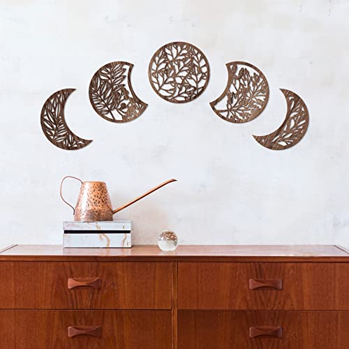 5-Piece Moon Phase Wall Art Set, 10.6-Inch Boho Botanical Wall Decor