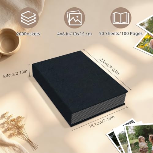 Linen Hardcover 4x6 Photo Album 200 Pockets for Wedding & Family Pictures