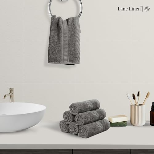 LANE LINEN Space Grey 12-Pack 13x13 Cotton Washcloths - Soft & Absorbent