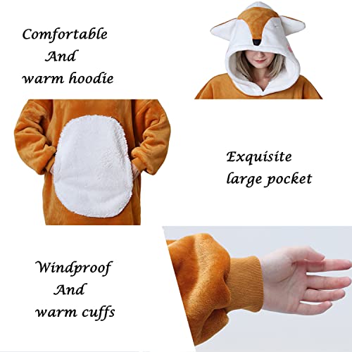 Oversized Wearable Blanket Hoodie, Warm Flannel Comfy Sweatshirt
