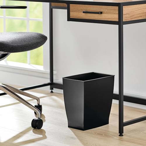 Slim Plastic Trash Can - 2.5 Gallon Small Rectangular Wastebasket, Black
