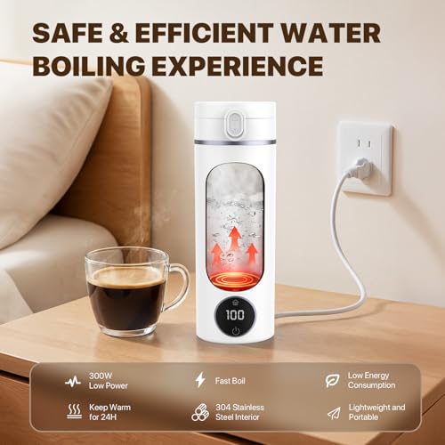 Portable Electric Travel Kettle, 15oz Stainless Steel Hot Water Boiler