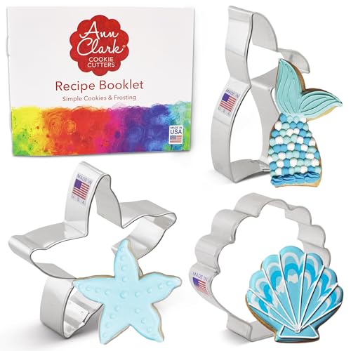 Ann Clark 3-Piece Mermaid Cookie Cutter Set - Made in USA, Ocean-Themed Baking Tools