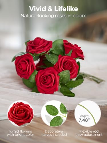 50 Pcs Dark Red Artificial Foam Roses with Adjustable Stems