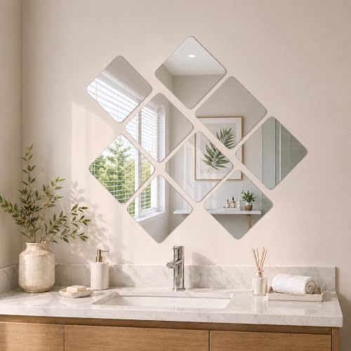 12-Piece 12x12 Inch Square Acrylic Mirror Tiles for Wall Decor & Centerpieces