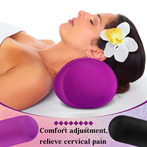 Microbead Neck Roll Pillow Set - 11.8 x 6.3 Inch Soft Support Pillows (Violet, Black)