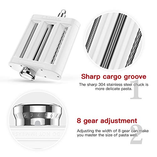 3-in-1 Pasta Maker Attachment Set for Stand Mixers, Stainless Steel