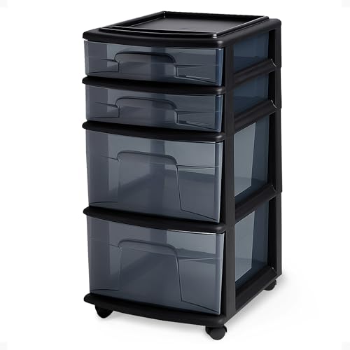 4-Tier Storage Drawer Tower Cart with Removable Wheels and Clear Bins