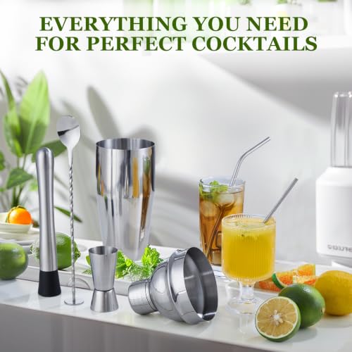 KINGROW Sliver 23-Piece Cocktail Shaker Set with Stand - 25oz Bartender Kit