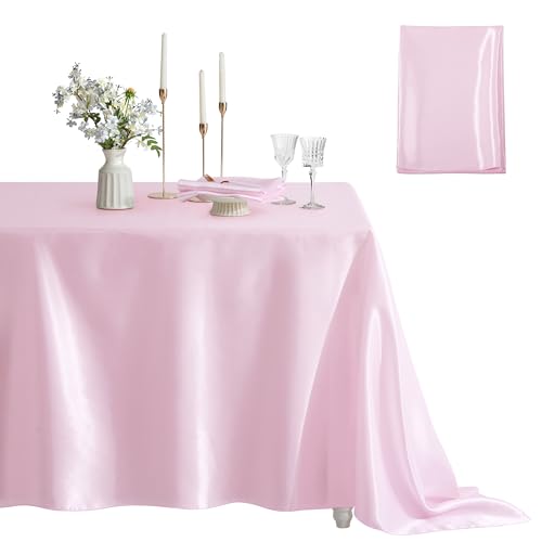 Pink Satin Rectangular Table Cover 60 x 84 Inches - Counfeisly
