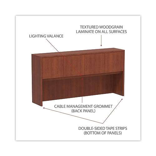 71-Inch Woodgrain Laminate Hutch with Doors, 4-Compartment Storage