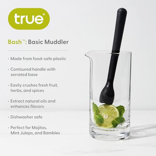 TRUE Black Muddler for Cocktails, Fruits, Herbs & Spices, 8.25" Bar Tool