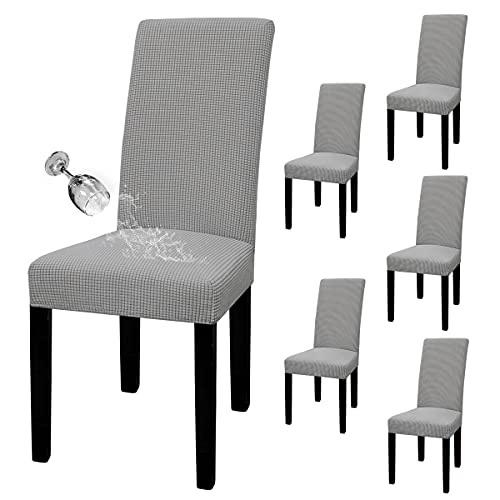 Waterproof Dining Chair Covers Set of 6 | Stretch Slipcovers, Light Gray