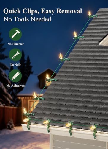 Brightown Green Christmas Light Clips 400 Pack for C7 C9 Gutter & Shingle Mounting - Upgraded