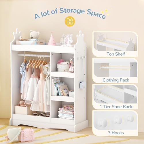 Kids Dress-Up Storage Armoire with Full-Length Mirror and Hooks