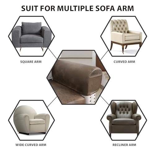 Leather Look Armrest Covers Set of 2 - Washable Spandex for Sofa