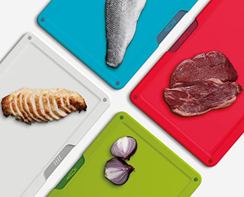 Joseph Joseph Folio 4-Piece Multi Colour coded Cutting Board Set, Slimline case for organized Kitchen storage, Silver