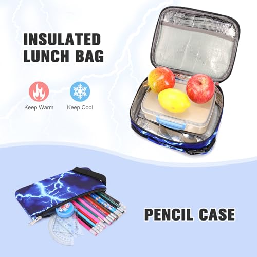 3-Piece Lightning School Backpack Set with Lunch Bag and Pencil Case