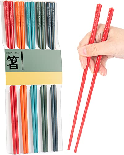 5 Pairs Reusable Fiberglass Chopsticks, 9.5-Inch Dishwasher Safe Set