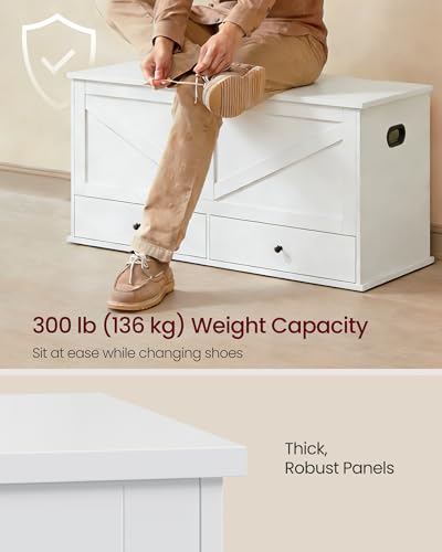 Farmhouse Storage Bench with 2 Fabric Drawers and Safety Hinged Lid