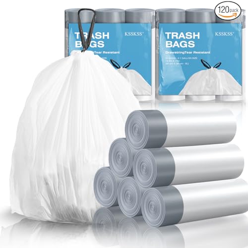 1.6 Gallon Small Drawstring Trash Bags - 120 Count White Bin Liners
