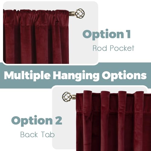 BGment 52W x 78L Velvet Curtains Set of 2 | Burgundy Red, 78 Inches Long, 5 Back Tabs