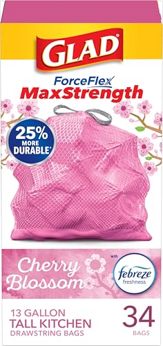 Glad Tall Kitchen Trash Bags 13 Gallon MaxStrength Cherry Blossom 34 Count