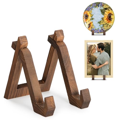 6-Inch Rustic Pine Wood Display Stand for Plates, Photos, and Books