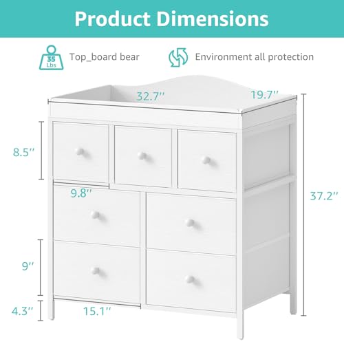 7-Drawer Nursery Changing Table Dresser with Removable Changing Top