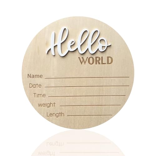 Wooden Hello World Baby Announcement Sign - 5.9 Inch Birth Stats Prop