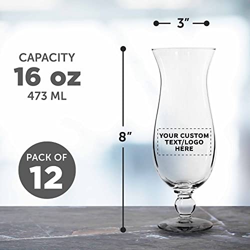 Custom 16 oz Hurricane Glasses Set of 12 - Personalized Clear Drinkware for Cocktails