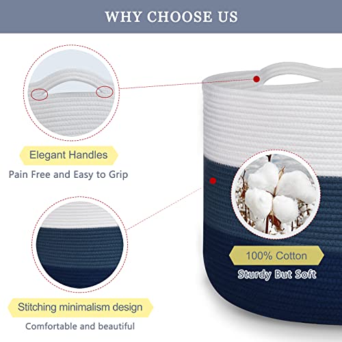 Large Cotton Rope Laundry Basket, 87L Woven Storage Hamper for Toys & Blankets
