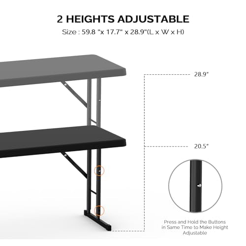 4 Ft Narrow Folding Table, Portable HDPE Slim Desk for Home and Office