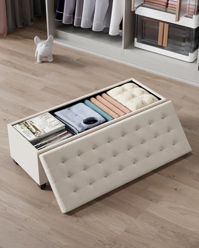 Velvet Storage Ottoman Bench, 43.5-Inch Rectangular Bed Bench with Metal Frame