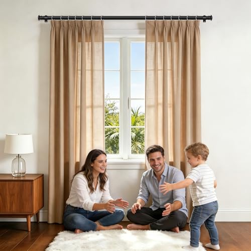 Adjustable Curtain Rod 32-58 Inch, Heavy Duty Drapery Rod, Black
