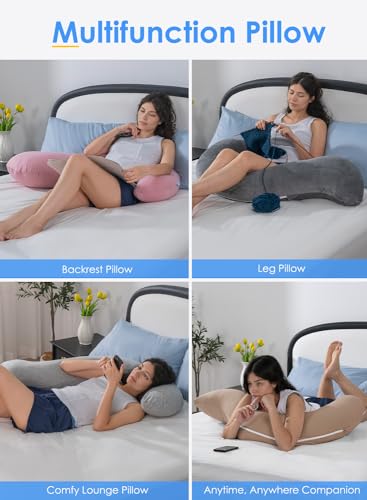 S-Shaped Body Pillow for Side Sleepers - Soft Grey Velvet