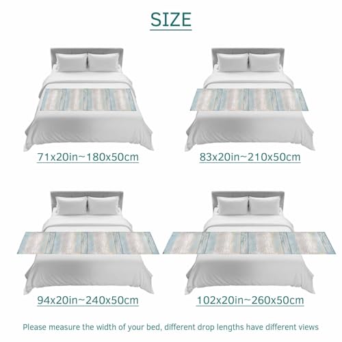 Aqua Blue King Size Bed Runner 94x20 Inches Satin Farmhouse Decor