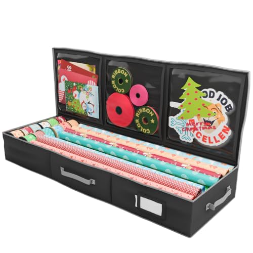 Wrapping Paper Storage Container Under Bed Gift Wrap Organizer Black