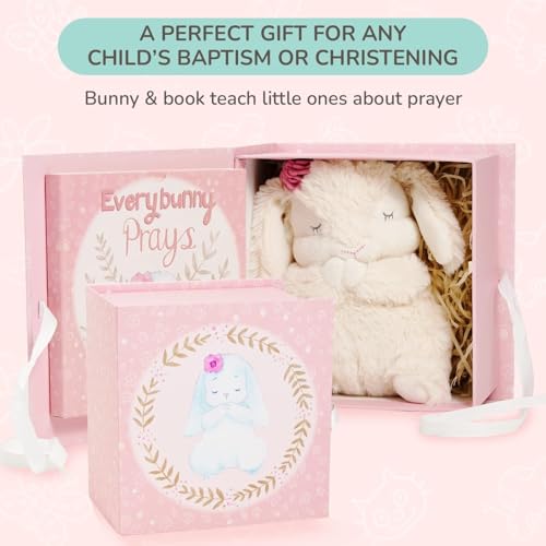 Musical Plush Prayer Bunny & Board Book Gift Set - Pink Baptism Gift